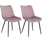 Woltu Esszimmerstühle 2er Set, Küchenstuhl Polsterstuhl Wohnzimmerstuhl Sessel mit Rückenlehne, Sitzfläche aus Samt, Metallbeine, Rosa