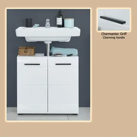 WELLTIME Waschbeckenunterschrank WELLTIME "Sovana", weiß, weiß hochglanz, B:60cm H:56cm T:31cm, Holzwerkstoff, Schränke, Waschbeckenunterschrank, Waschtisch mit verstellbarem Fach - Maße (B/T/H) 60/31/56 cm