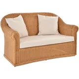 Exklusives Wohnzimmersofa mit Polster Mons Rattan Wintergarten Zweisitzer Honig