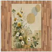 Teppich Flachgewebe Deko-Teppiche für das Wohn-,Schlaf-, und Essenszimmer, Abakuhaus, rechteckig, Blumiger Eukalyptus Pastell in voller Blüte beige|grün 120 cm x 180 cm