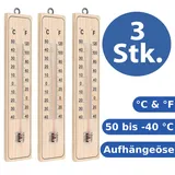 mikoni 3-er Set analog Außen Innen Thermometer Holz Holzthermometer MD9