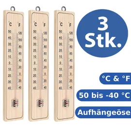 mikoni 3-er Set analog Außen Innen Thermometer Holz Holzthermometer MD9