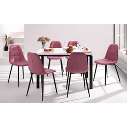 Essgruppe INOSIGN, rosa (rosa, weiß hochglanz), Kunstleder, Sitzmöbel-Sets, Esstisch, Breite 120 cm und 4 Esszimmerstühle, Bezug in Kunstleder