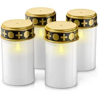 Bearware, LED Kerzen, 4x LED Grablicht, Wassergeschützt, Flackereffekt, 1 Monat Leuchtdauer, inkl. Batterien, Weiss/Gold (1x)