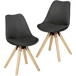 KADIMA DESIGN 2er Set Retro Esszimmerstuhl LIMA Anthrazit Polsterstuhl Stoff-Bezug Rückenlehne Design Küchen-Stuhl