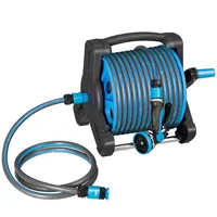 Juskys Schlauchtrommel Basic mit 30m Wasserschlauch und Multifunktionshandbrause blau