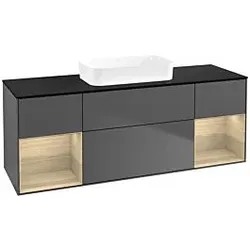 Villeroy und Boch Finion Waschtischunterschrank F742PCGK 160x60,3x50,1cm, Regale Oak Veneer, Anthracite matt