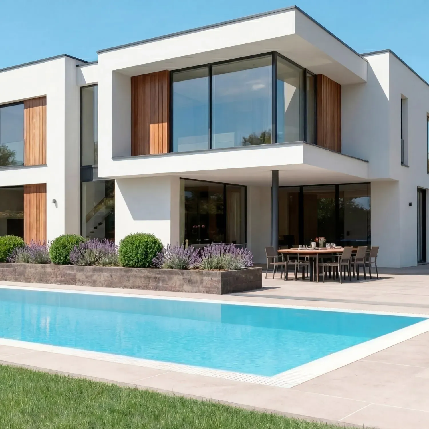Pool fertig montiert, verrohrt & verkabelt 3,5x7,0m Infinity® Bay | Überlauf-Schwimmbecken: Fertig montiert, verrohrt und verkabelt