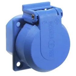 Schutzkontakt-Einbaudose, blau, Klappdeckel Flanschmaß: 50x50mm, Lochabstand 38mm, IP54