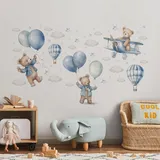 Muralo Sticker Set für Mädchen und Jungen - Aquarell Aufkleber Wandsticker Tattoo für Kinderzimmer - Wandaufkleber Teddybären und Ballons Motiv - Br.120cm x Hö.60cm