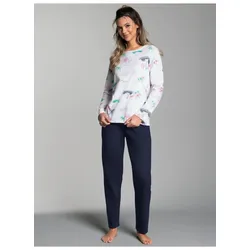 Schlafanzug TRIGEMA "TRIGEMA Pyjama mit Safari-Print", Damen, Gr. XL, weiß, 100% Baumwolle, casual, Homewear-Sets