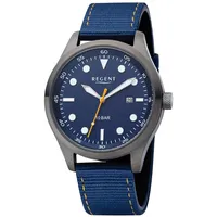 REGENT Herren Uhr BA-638 mit blauen Leder- und Textilband