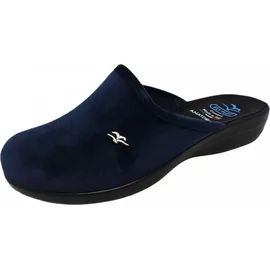 FLY FLOT Damen Pantoffel Textil Hausschuh samtig weiche Haptik und Keilabsatz, Größe:39 EU, Farbe:Blau - 39