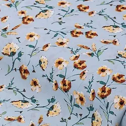 Crêpe "Blumen", hellblau/orange