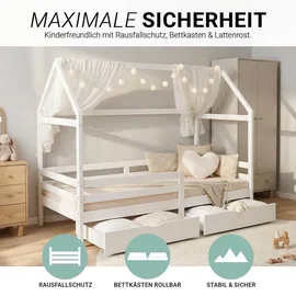 Homestyle4u Hausbett 2522 90 x 200 cm Kiefer massiv weiß