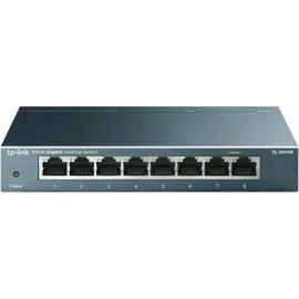 TP-Link TL-SG108 8-Port Gigabit Switch (Plug-and-Play, 8* RJ-45 LAN Ports, Metallgehäuse, IGMP-Snooping, unmanaged, lüfterlos) blau metallic