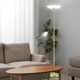 RL Decken Fluter dimmbar messing Steh Leuchte Glas weiß Fernbedienung im Set inkl. RGB LED Leuchtmittel