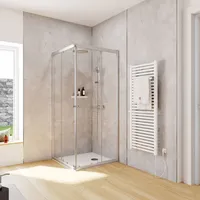 Schulte Duschkabine Corner Eckeinsteig mit Schiebetüren, Montage auf Duschwanne oder Fliese, 4mm ESG Sicherheitsglas, Höhe: 180 cm, 80 x 80 cm, P... - Grau