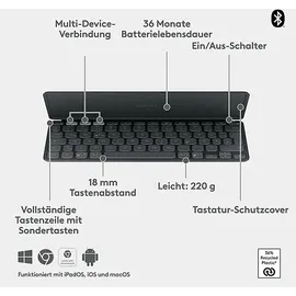 Logitech Keys-To-Go 2, schlanke und kompakte mobile kabellose Tastatur Graphite