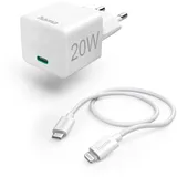 Hama Schnellladegerät mit Ladekabel Lightning, Mini-Ladegerät PD 20 W 1 m WS