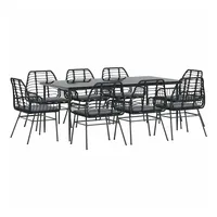 VidaXL 9-tlg. Garten-Essgruppe mit Kissen Schwarz Poly Rattan Glas
