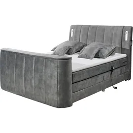 ed exciting design Dallas Boxspringbett 180x200 cm, , inkl. Topper, LED-Beleuchtung, motorisierter TV-Halterung grau