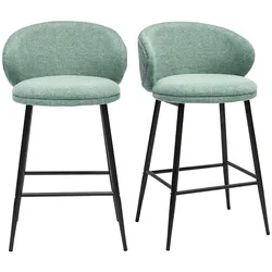 Design Barhocker aus Samt-Textur in Céladon und Schwarzem Metall (Set von 2) ROSALIE
