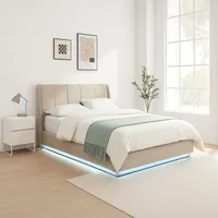 [en.casa] En.Casa, Bett, LED Polsterbett Tröstiar mit Bettkasten Leinen