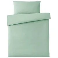 Makian Bettwäsche 100% x 135 cm | 40 x 60 cm | Uni - Icegreen
