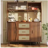 i@home Hochschrank Hochwertiger Buffetschrank mit Rattanoptik & Glasschiebetüren,mit Stauraum,174,5cm beige