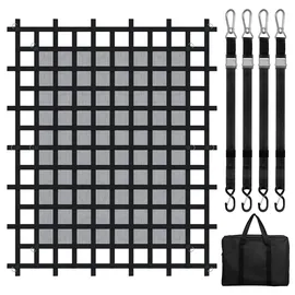 Vevor Frachtnetz, 2440 x 2060 mm, LKW-Ladeflächennetz, 4 verstellbare Gurte mit Karabinern & S-Haken, Transportnetz verschleißfest & wetterfest, Gepäcknetz geeignet für Pickup, LKW, Jeep, SUV, Boot