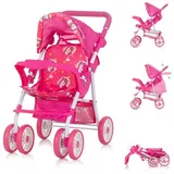 Chipolino Puppenwagen Dolly Korb faltbar Frontbügel Fußstütze Griff verstellbar pink