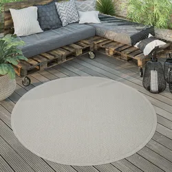 Teppich PACO HOME "Timber 125", beige (elfenbeinfarben), H:4mm Ø:200cm, Polypropylen (PP), Teppiche, Flachgewebe, Sisal Optik, In- und Outdoor geeignet, Wohnzimmer