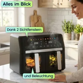 casativo Doppelkorb Heissluftfritteuse 9L Dual Zone Air Fryer schwarz