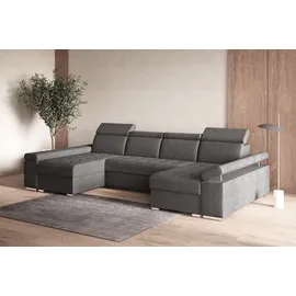 moeblo Ecksofa U mit Schlaffunktion, verstellbaren Kopfstützen & Bettkasten – Großes Wohnlandschaft Sofa mit Stauraum - Ecksofa Luka U - Grau (Twist 20) - Grau