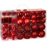 BRUBAKER 101-teiliges Set Weihnachtskugeln mit Baumspitze Rot Christbaumschmuck