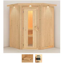 Sauna KARIBU "Larin", beige (naturbelassen), ohne Ofen, (ohne Ofen), Saunen, ohne Ofen