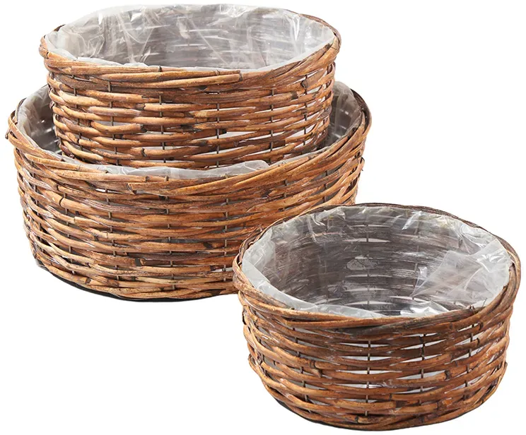 Korb Rattan S/3 D25/30/36cm H11,5/12,5/14cm  - braun