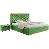 Xlmoebel Schlafzimmer-Set 3-teiliges Schlafzimmer-Set: Luxus Bett mit Textilbezug, 2 Nachttische, (Bett / 2x Nachttisch), Hergestellt in Europa grün