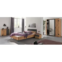 Futonbett »Malmö, Bett Made in Germany«, im beliebten Industrial look, 3 Breiten zur Auswahl, plankeneichefarben/graphit, , 65776433-0