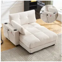 KLAM HOME Schlafsofa Ecksofa Palmensessel Relaxsofa Polstermöbel mit 2Becherhaltern&USB, mit eine Seitentaschen, Cordstoff, Sitzsack mit rollenden polstern, Perfekt für Wohnzimmer, Schlafzimmer, Jugendzimmer, Gästezimmer beige