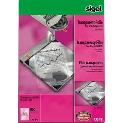 Sigel S/W-Kopier-Folie transparent A4 100qm klar stapelverarbeitbar VE=100 Blatt