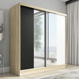 A&J MöbelLand Schwebetürenschrank SOLO 200 x 215 x 59,5 cm Schwarz/Weiß