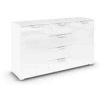 Rauch Möbel Glamour by Aditio Kombikommode, Kommode, Sideboard, Schubkastenkommode, 2-türig, 4 Schubkästen, Soft-Close, Farbe Hochglanz Weiß/Alpinweiß, 140x81x42cm