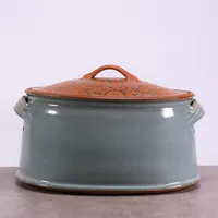 Palatina Werkstatt ® | von Hand gefertigter, glasierter Brottopf/Vorratstopf aus grauem Steingut (Brottopf groß)