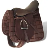 vidaXL Pferdereiten Sattelset 17,5" echtes Leder 12 cm Braun