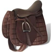 vidaXL Pferdereiten Sattelset 17,5" echtes Leder 12 cm Braun