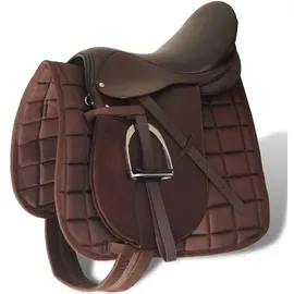 vidaXL Pferdereiten Sattelset 17,5" echtes Leder 12 cm Braun