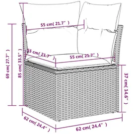 vidaXL 8-teiliges Gartensofa-Set mit Kissen, schwarzes Polyrattan