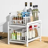 Ausziehregal Küche - 2-stöckige Schubladenkörbe - Edelstahl - Wasserdicht - Für Schrank und Vorratsschrank - Multifunktional - Weiß